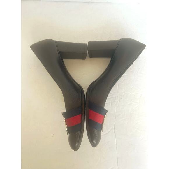 Gucci Dark Brown Calf Leather Gold GG Logo Block Heel Slip On Pumps Sz 7C - Picture 6 of 14